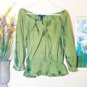 Olive Green Bandolinoblu Cotton Peasant Top, Large